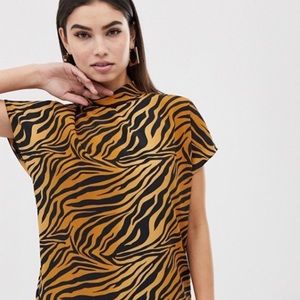 ASOS Short Sleeve High Neck Tiger Print Top